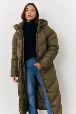 Best In the Style Longline Puffer Jacket Khaki