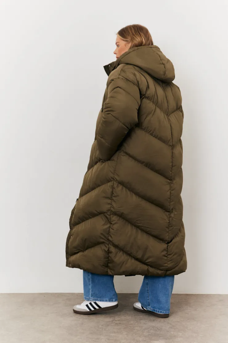 Best In the Style Longline Puffer Jacket Khaki