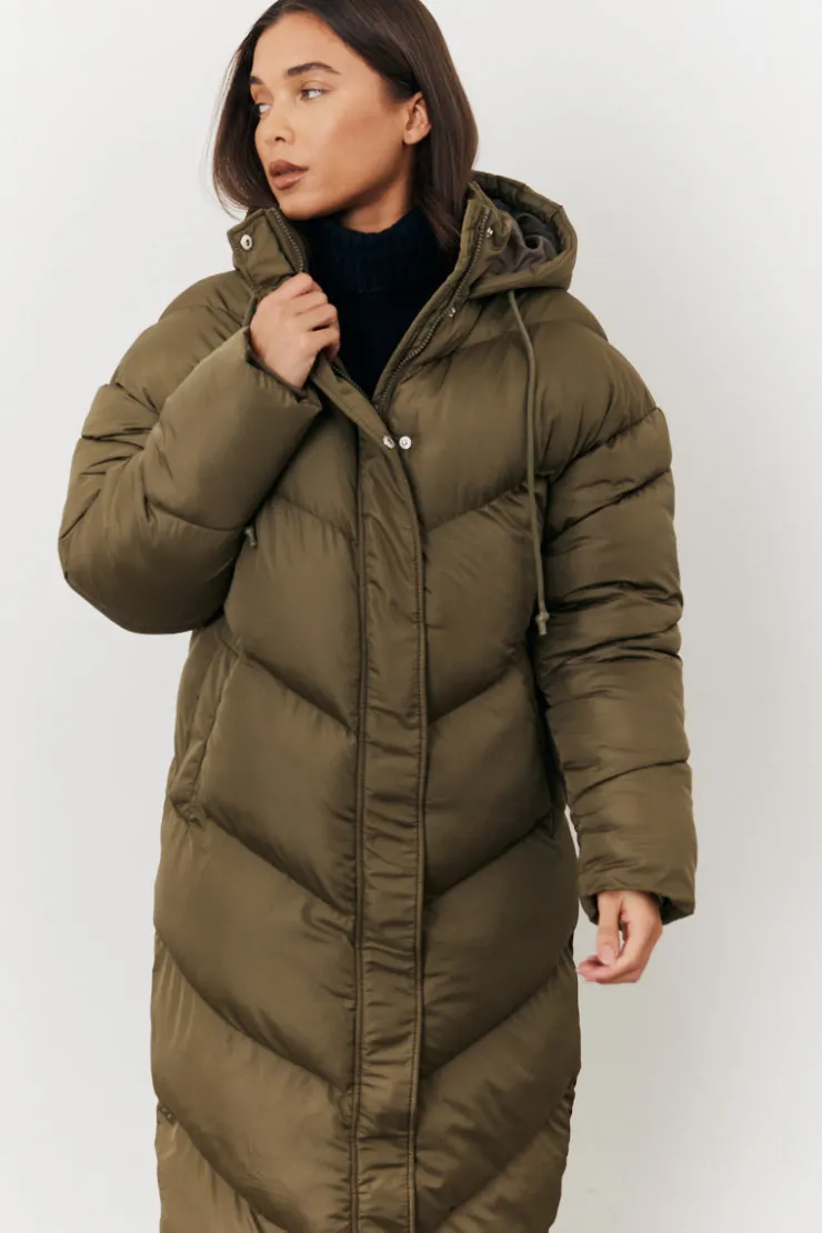 Best In the Style Longline Puffer Jacket Khaki