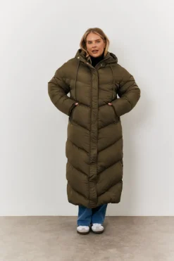 Best In the Style Longline Puffer Jacket Khaki
