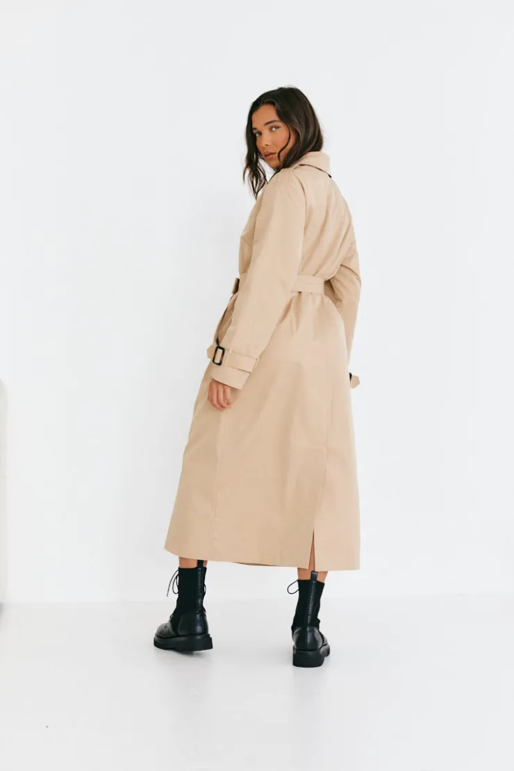 New In The Style Longline Trench Coat Stone