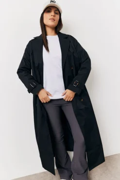Fits Longline Trench Coat Black