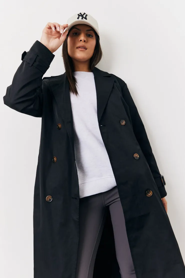 Fits Longline Trench Coat Black