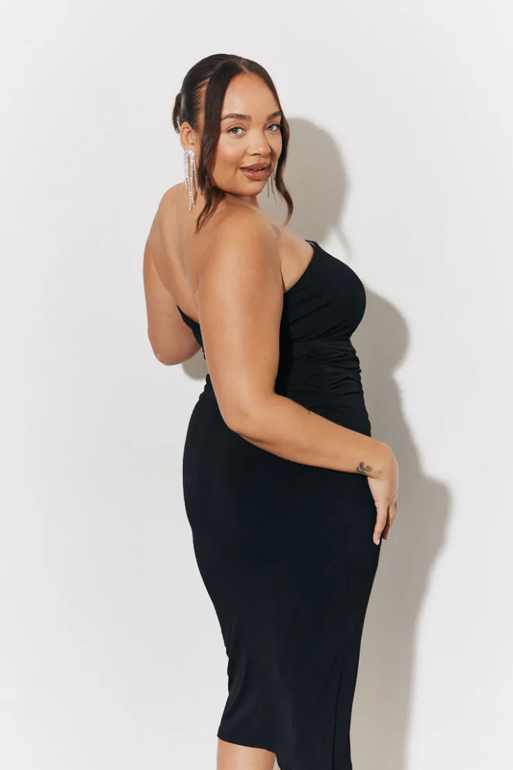 Online In The Style Magic Sculpting Bandeau Bodycon Midi Dress Black