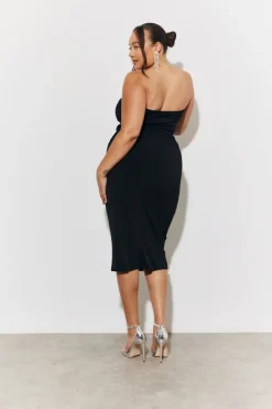 Online In The Style Magic Sculpting Bandeau Bodycon Midi Dress Black