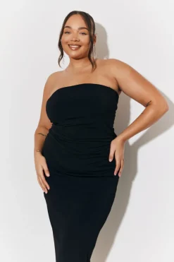 Online In The Style Magic Sculpting Bandeau Bodycon Midi Dress Black