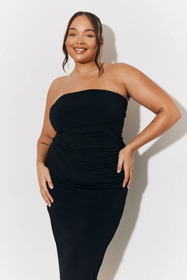 Online In The Style Magic Sculpting Bandeau Bodycon Midi Dress Black