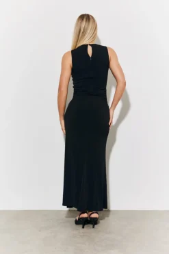 New In The Style Magic Sculpting High Neck Ruched Maxi Dress Black