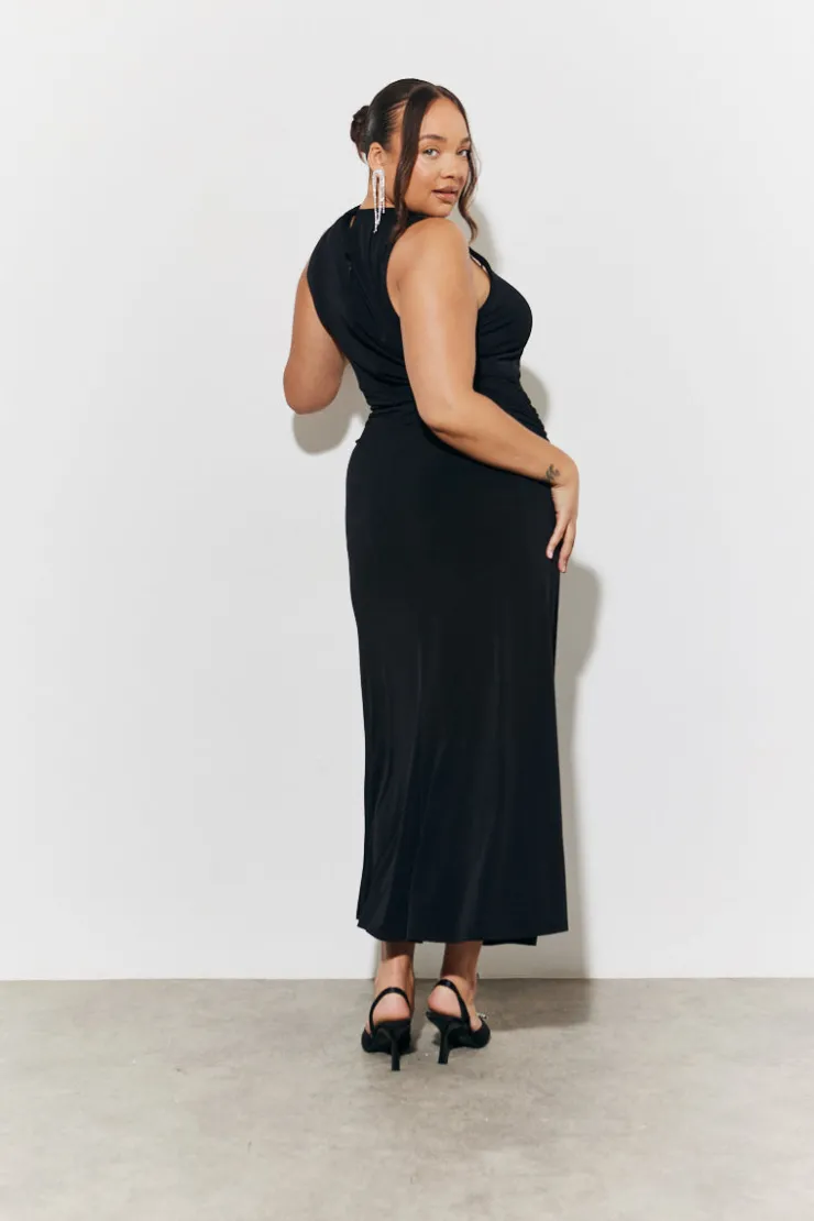 New In The Style Magic Sculpting High Neck Ruched Maxi Dress Black
