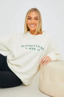 Hot In the Style Manhattan Slogan Sweater Cream