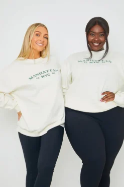 Hot In the Style Manhattan Slogan Sweater Cream