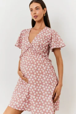 Clearance In the Style Maternity Floral Print Skater Dress Pink