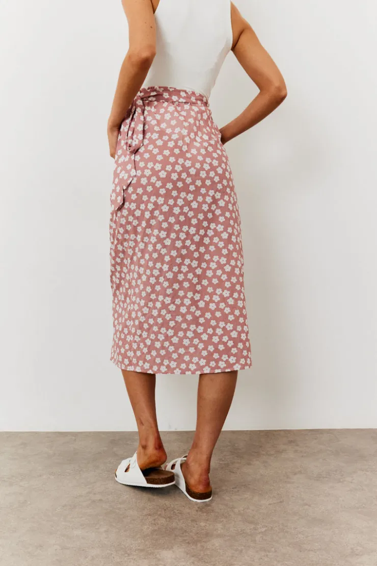 Sale In the Style Maternity Floral Print Wrap Front Midi Skirt Pink