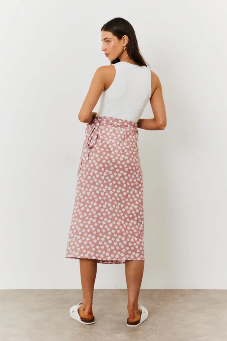 Sale In the Style Maternity Floral Print Wrap Front Midi Skirt Pink