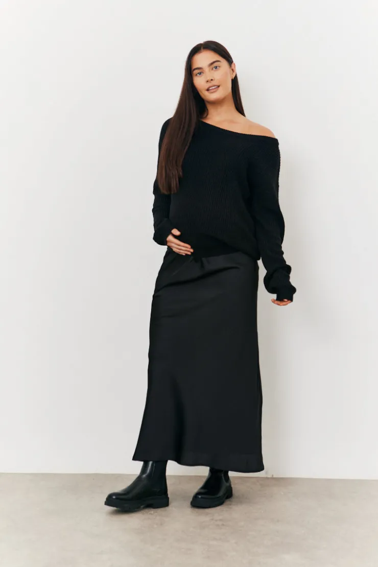 Best In the Style Maternity Satin Slip Midaxi Skirt Black