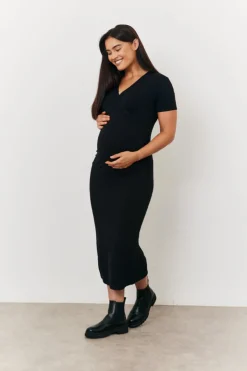 Online In the Style Maternity Short Sleeve Midi Wrap Dress Black