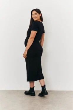 Online In the Style Maternity Short Sleeve Midi Wrap Dress Black