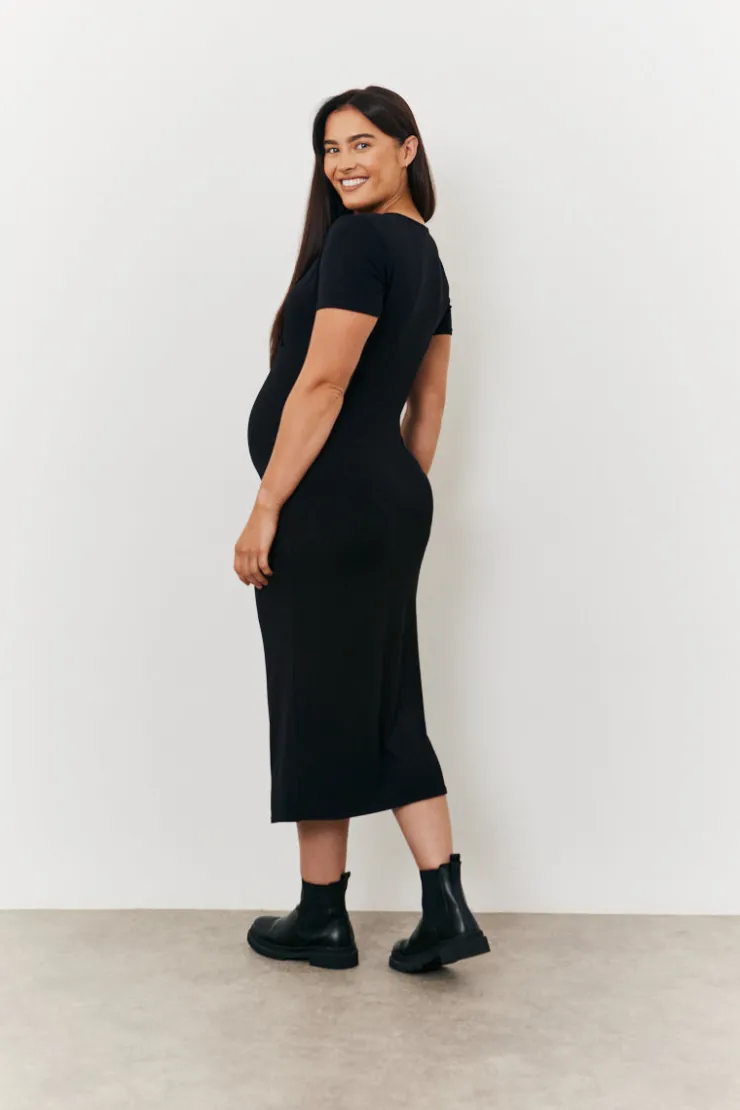Online In the Style Maternity Short Sleeve Midi Wrap Dress Black