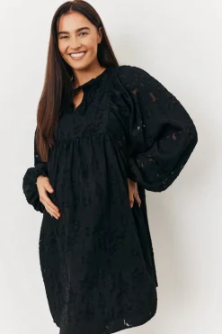 In the Style Maternity Tie Detail Smock Dress Black