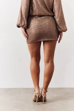 Hot In the Style Matte Sequin Mini Skirt Bronze