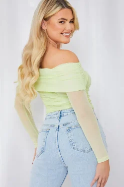 Best In the Style Mesh Bardot Top Green