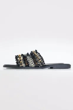 In The Style Metallic Faux Leather Flat Sandal Gold