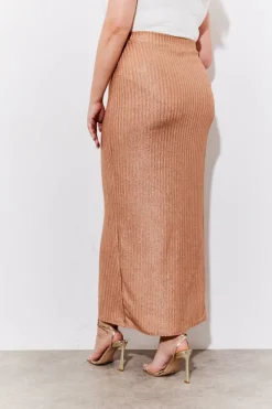 New In the Style Metallic Rib Split Midaxi Co-Ord Skirt Rose