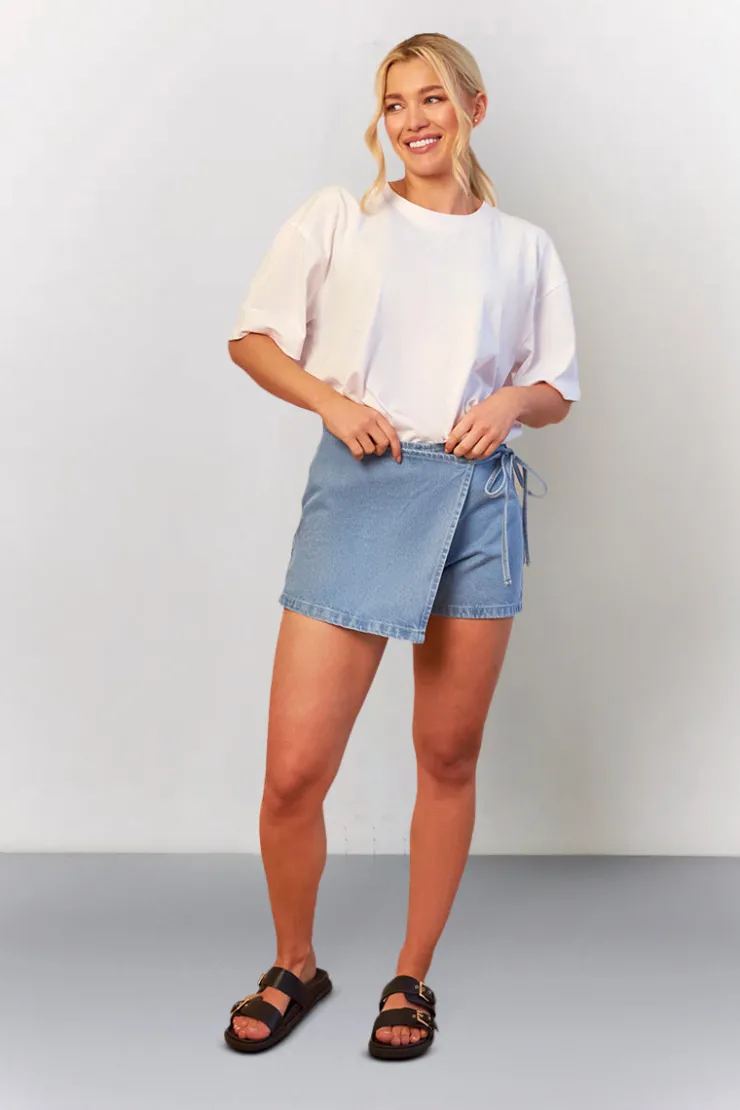 Discount In The Style Tie Side Denim Skort Mid blue