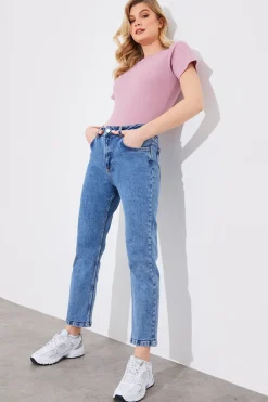 Sale Fits Mid Straight Leg High Rise Ankle Grazer Jeans Blue