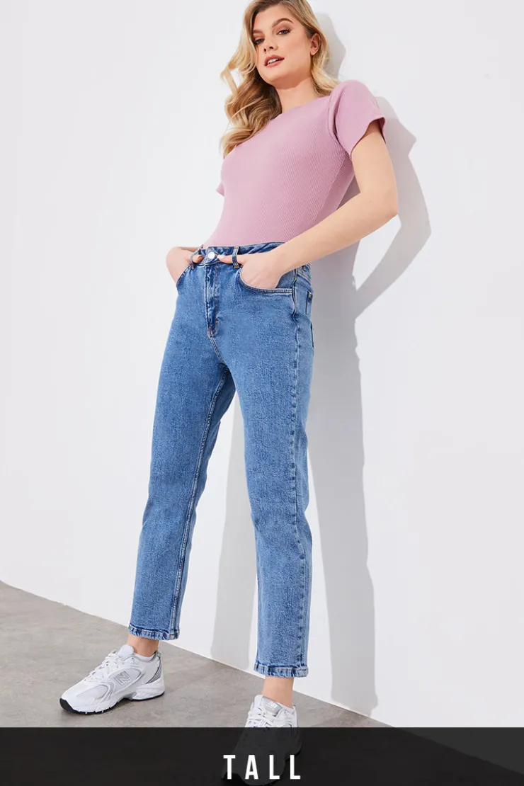 Sale Fits Mid Straight Leg High Rise Ankle Grazer Jeans Blue