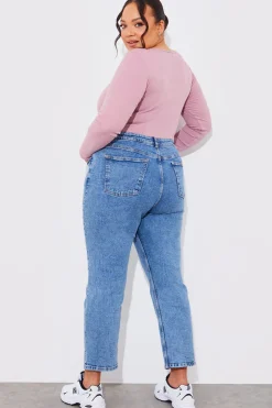 Sale Fits Mid Straight Leg High Rise Ankle Grazer Jeans Blue