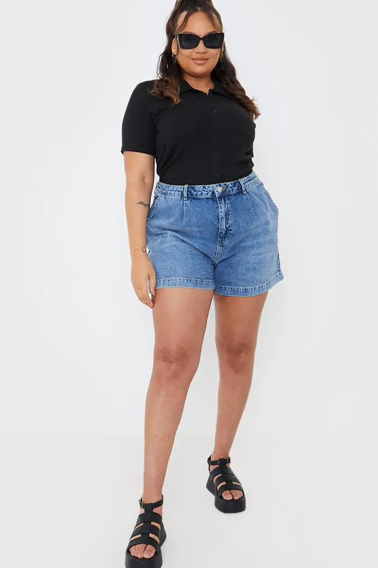 New In The Style Mid Wash Denim Shorts Blue
