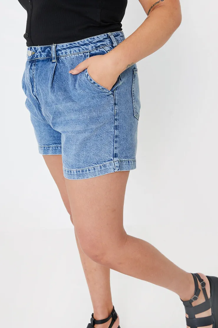 New In The Style Mid Wash Denim Shorts Blue