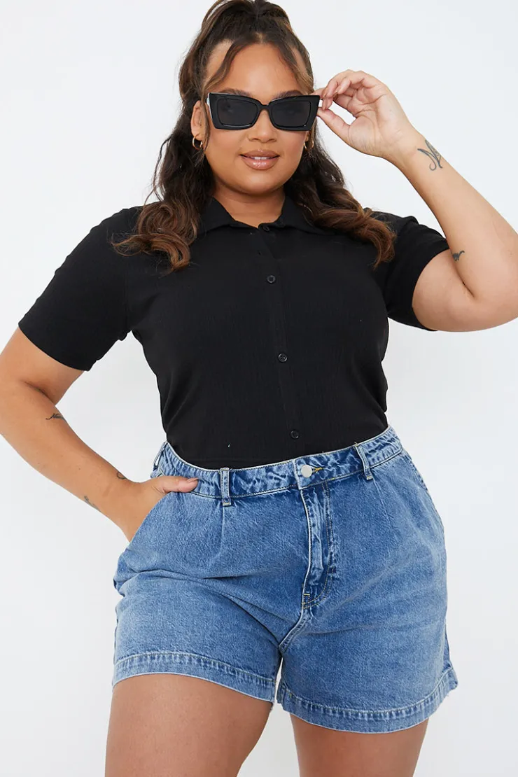 New In The Style Mid Wash Denim Shorts Blue