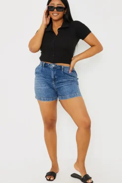 New In The Style Mid Wash Denim Shorts Blue
