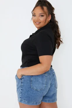 New In The Style Mid Wash Denim Shorts Blue