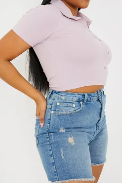 Best In The Style Mid Wash Ripped Denim Shorts Blue