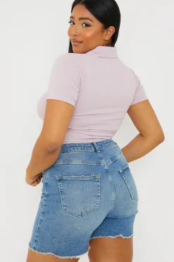 Best In The Style Mid Wash Ripped Denim Shorts Blue