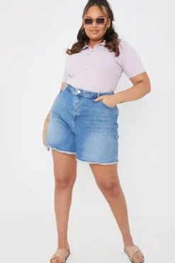 Best In The Style Mid Wash Ripped Denim Shorts Blue