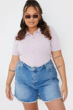 Best In The Style Mid Wash Ripped Denim Shorts Blue