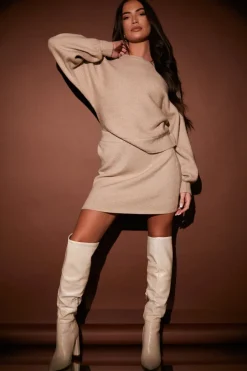 New In the Style Mini Knit Co-Ord Skirt Mocha