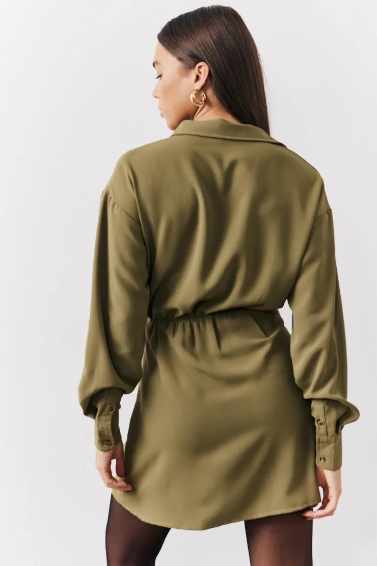 Hot In The Style Mini Shirt Dress Khaki