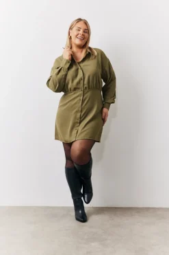 Hot In The Style Mini Shirt Dress Khaki