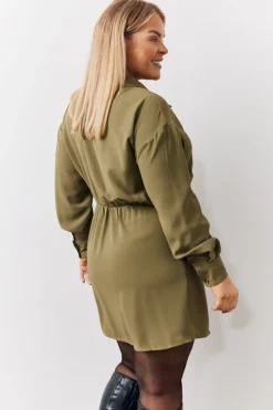Hot In The Style Mini Shirt Dress Khaki