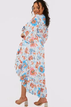 New In the Style Floral Frill Detail Wrap Maxi Skirt Multi