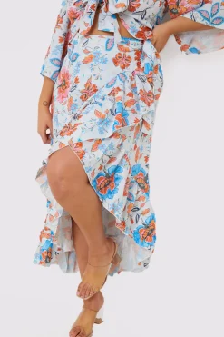 New In the Style Floral Frill Detail Wrap Maxi Skirt Multi