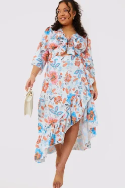 New In the Style Floral Frill Detail Wrap Maxi Skirt Multi