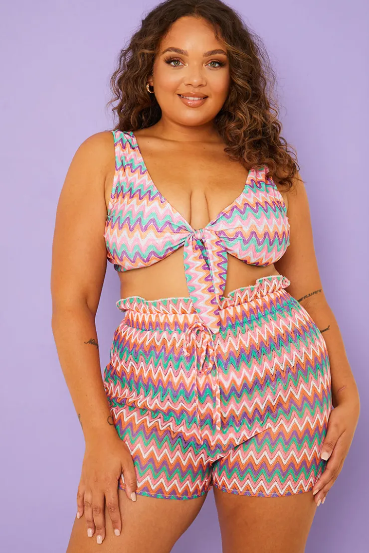 Online Billie Faiers Zig Zag Crochet Paperbag Shorts Multi