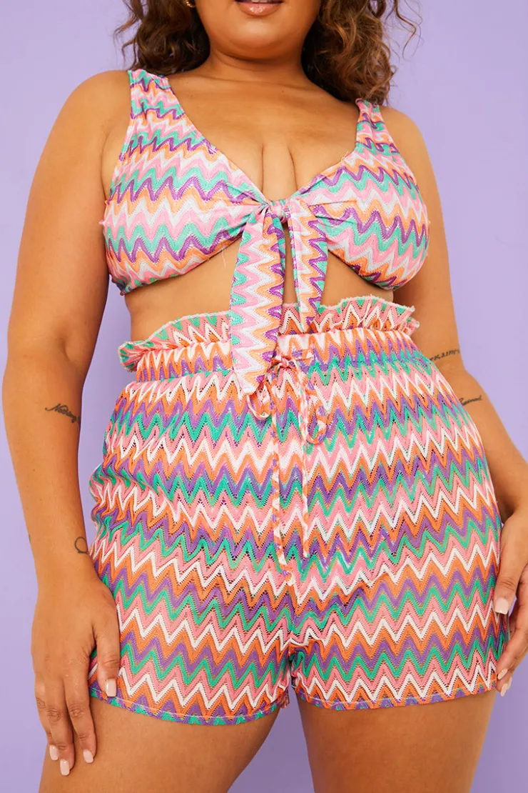 Online Billie Faiers Zig Zag Crochet Paperbag Shorts Multi