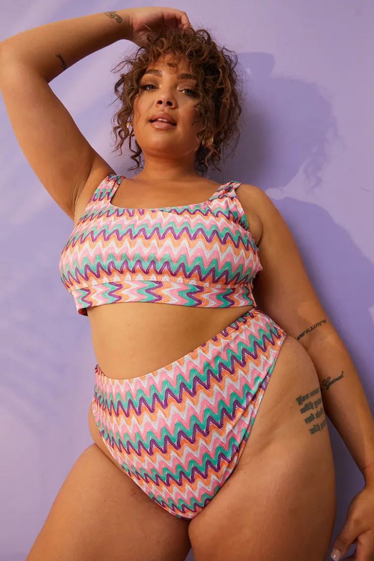 Outlet Billie Faiers Zig Zag High Waisted Bikini Bottoms Multi